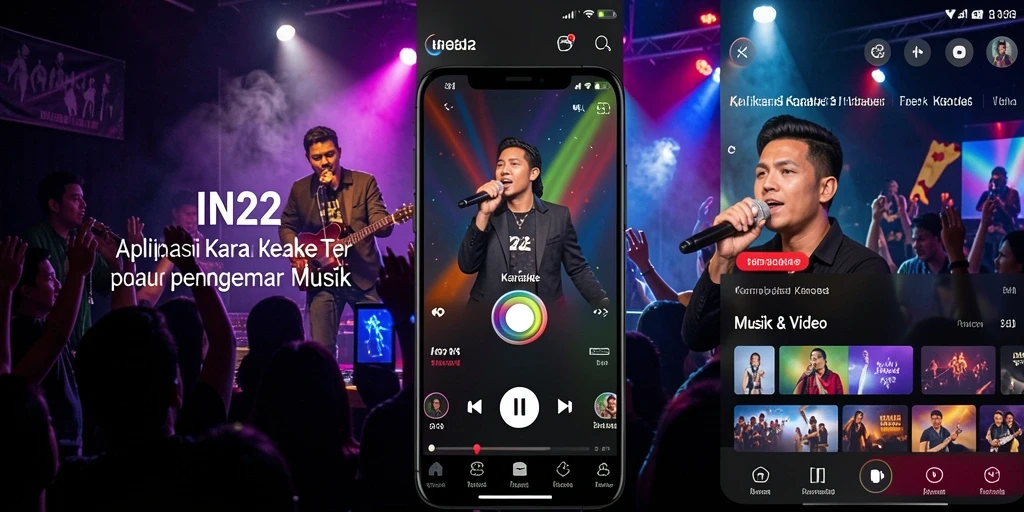 Antarmuka IN22 menampilkan lirik dan pilihan lagu secara jelas.