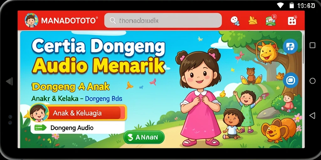 Antarmuka menarik MANADOTOTO dengan fitur Dongeng Audio.