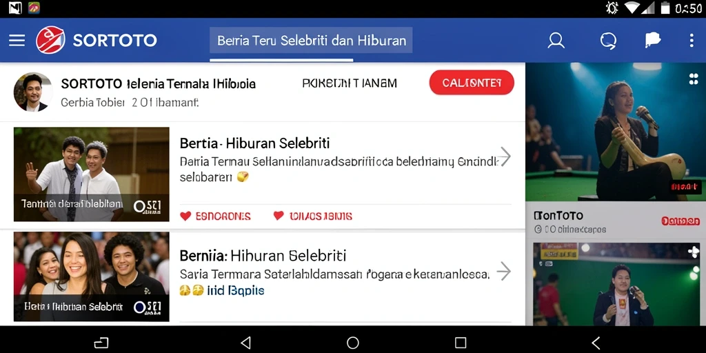 Antarmuka SORTOTO menampilkan berita selebriti terbaru dengan jelas.